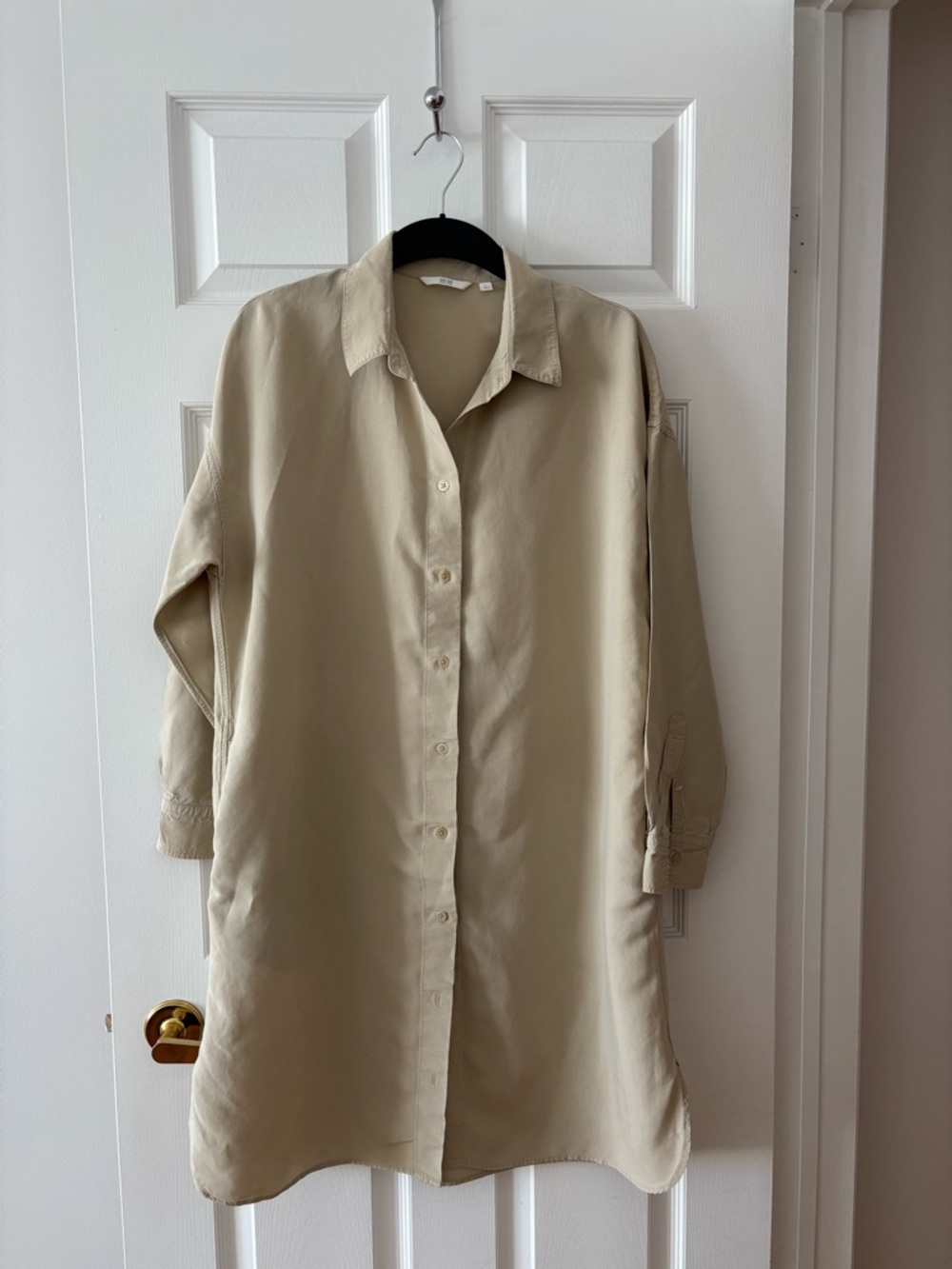 Uniqlo Long Sleeve Shirt Dress in Beige